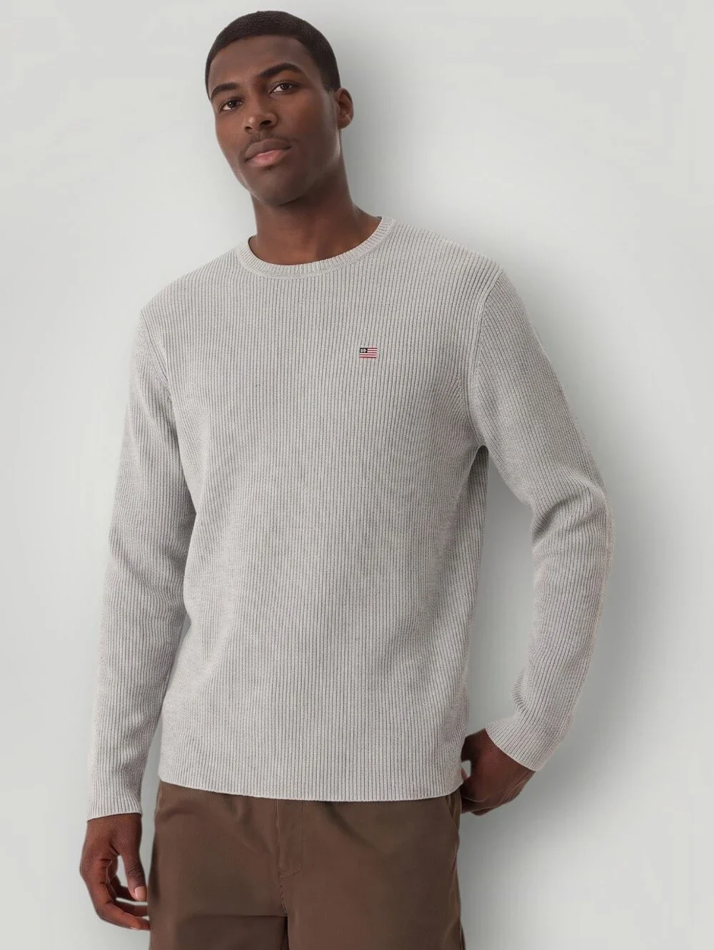 Polo Jeans Co Ralph Lauren Ribbed Sweater Small Gray Flag Logo Crewneck Vintage
